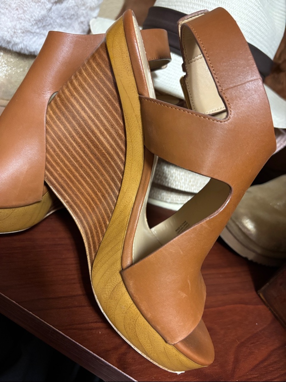 MICHAEL Michael Kors Tan Leather Wedge Sandals - Picture 5 of 5